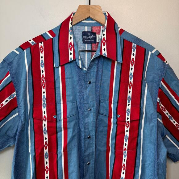Vintage Wrangler Men's Pearl Snap Striped Aztec Print Western Shirt Size X-Large - Picture 2 of 4